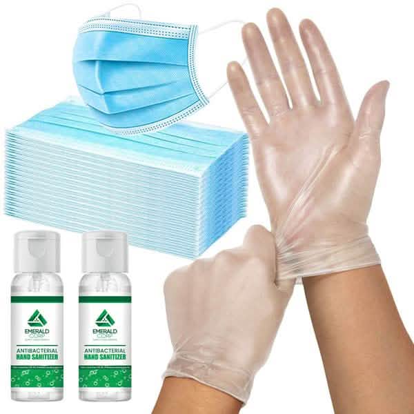 152-piece DailySale family protective kit includes face masks, gloves, and hand sanitizer for safety and hygiene.