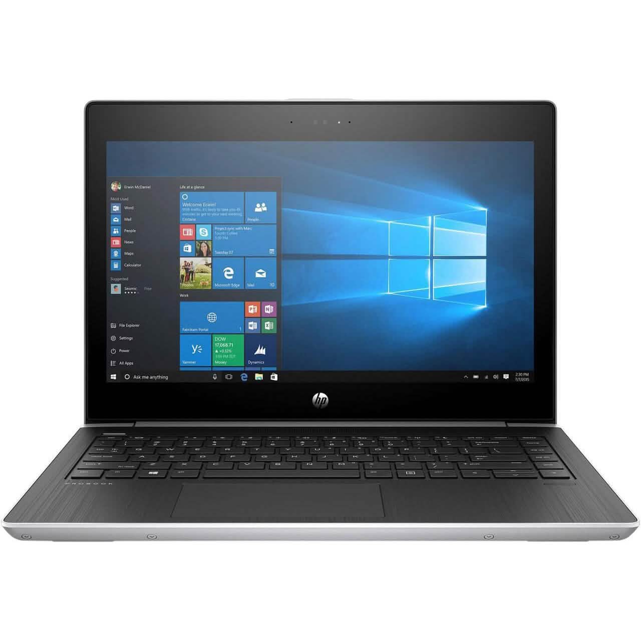 Refurbished HP ProBook 430 G5 laptop with Intel Core i5 8th Gen processor, Windows 11 Pro, shown with keyboard and screen.