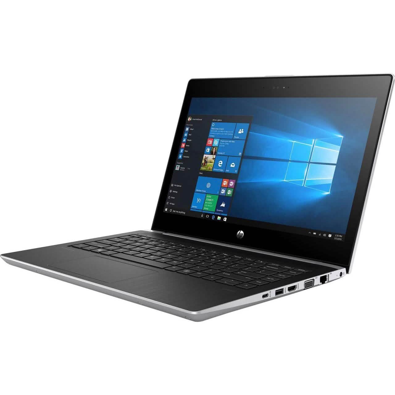 Refurbished HP ProBook 430 G5 laptop with Intel Core i5 8th Gen, Windows 11 Pro, shown open with keyboard and screen visible.
