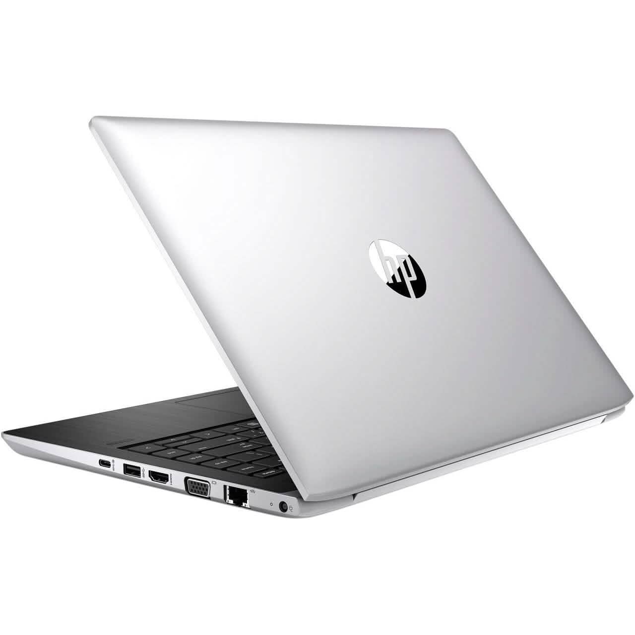Refurbished HP ProBook 430 G5 laptop with Intel Core i5 8th Gen processor and Windows 11 Pro, shown from a side angle.