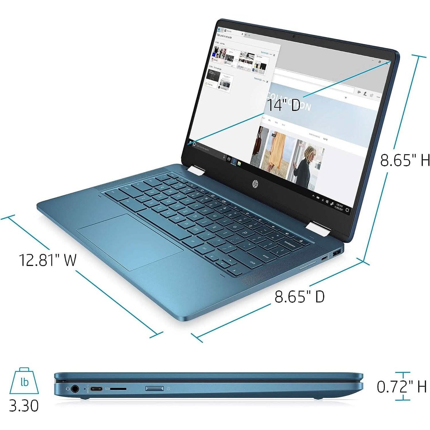 Refurbished HP Laptop X360 14a Chromebook with 14-inch HD touchscreen and convertible design, shown from front angle.