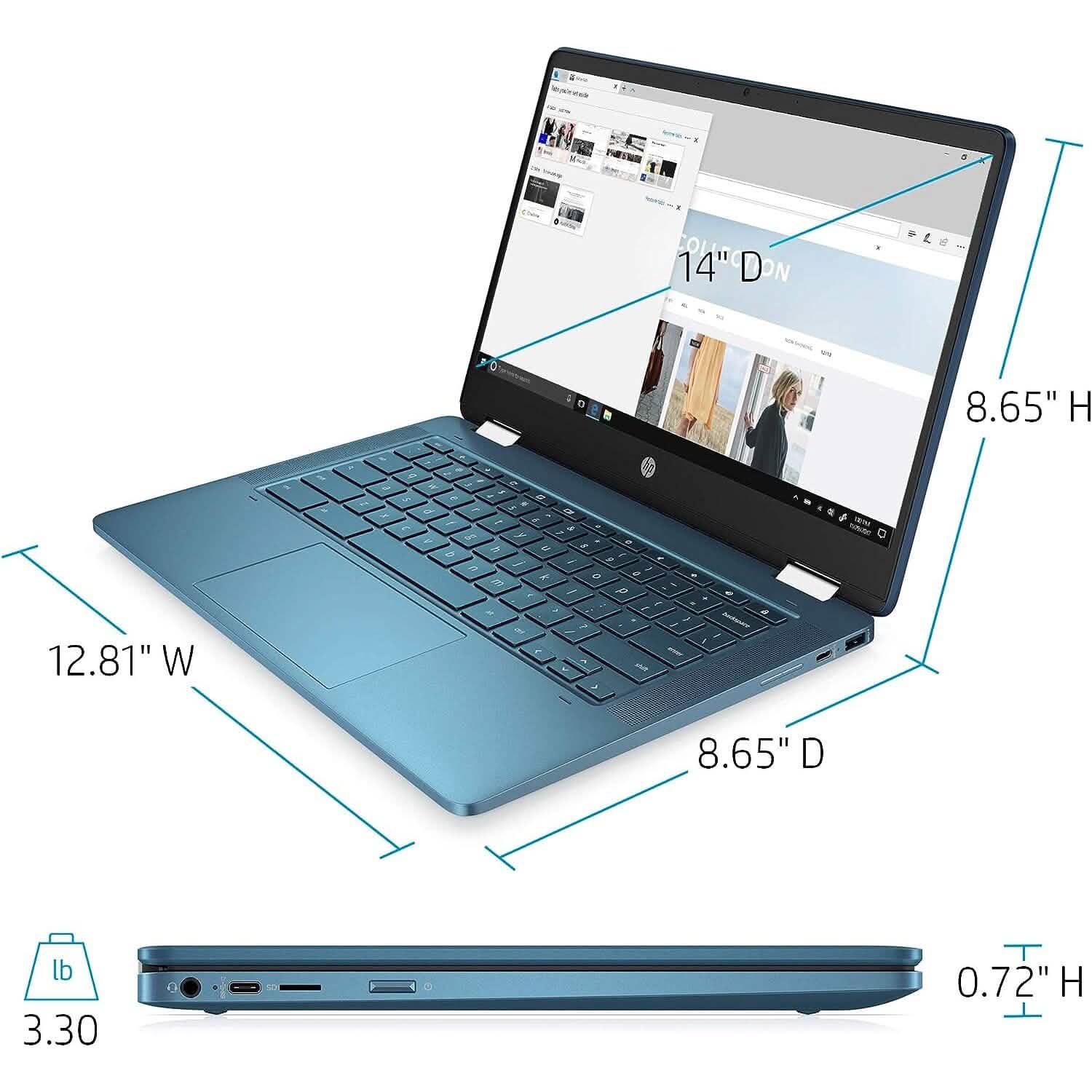 Refurbished HP Laptop X360 14a Chromebook with 14-inch HD touchscreen and convertible design, shown from front angle.