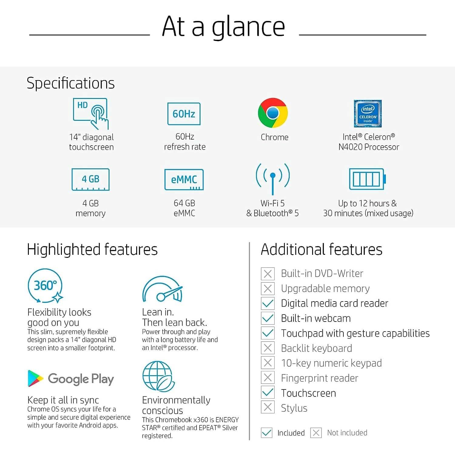 Refurbished HP Laptop X360 14a Chromebook with 14-inch HD touchscreen, sleek design, and versatile 2-in-1 convertible feature.