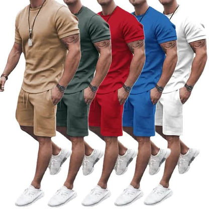 Men's casual activewear running T-shirt and shorts set in gray, designed for comfort and performance by DailySale.