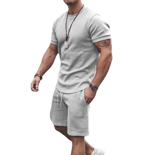 Men's casual activewear running T-shirt and shorts by DailySale, gray color, comfortable athletic outfit for active wear.