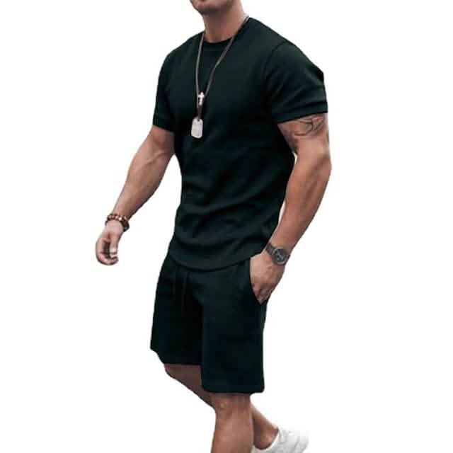 Men's gray casual activewear running t-shirt with matching shorts, designed for comfort and movement by DailySale.