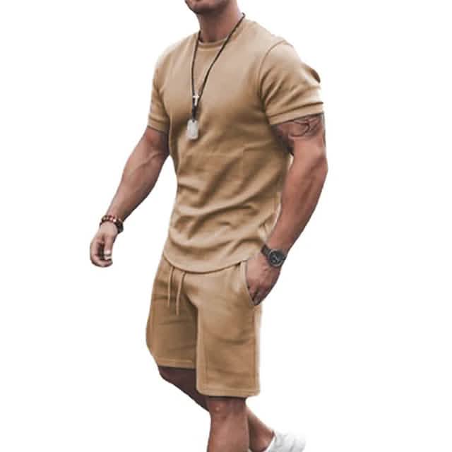 Men's casual activewear set with gray running T-shirt and shorts by DailySale, suitable for sports and casual wear.
