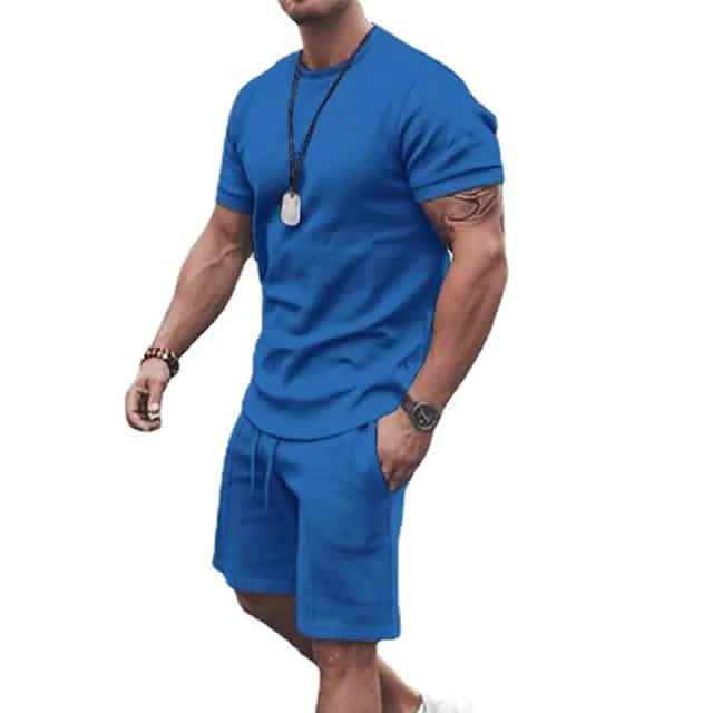 Men's casual activewear running T-shirt and shorts set by DailySale, gray fabric, ideal for active sports and casual wear.