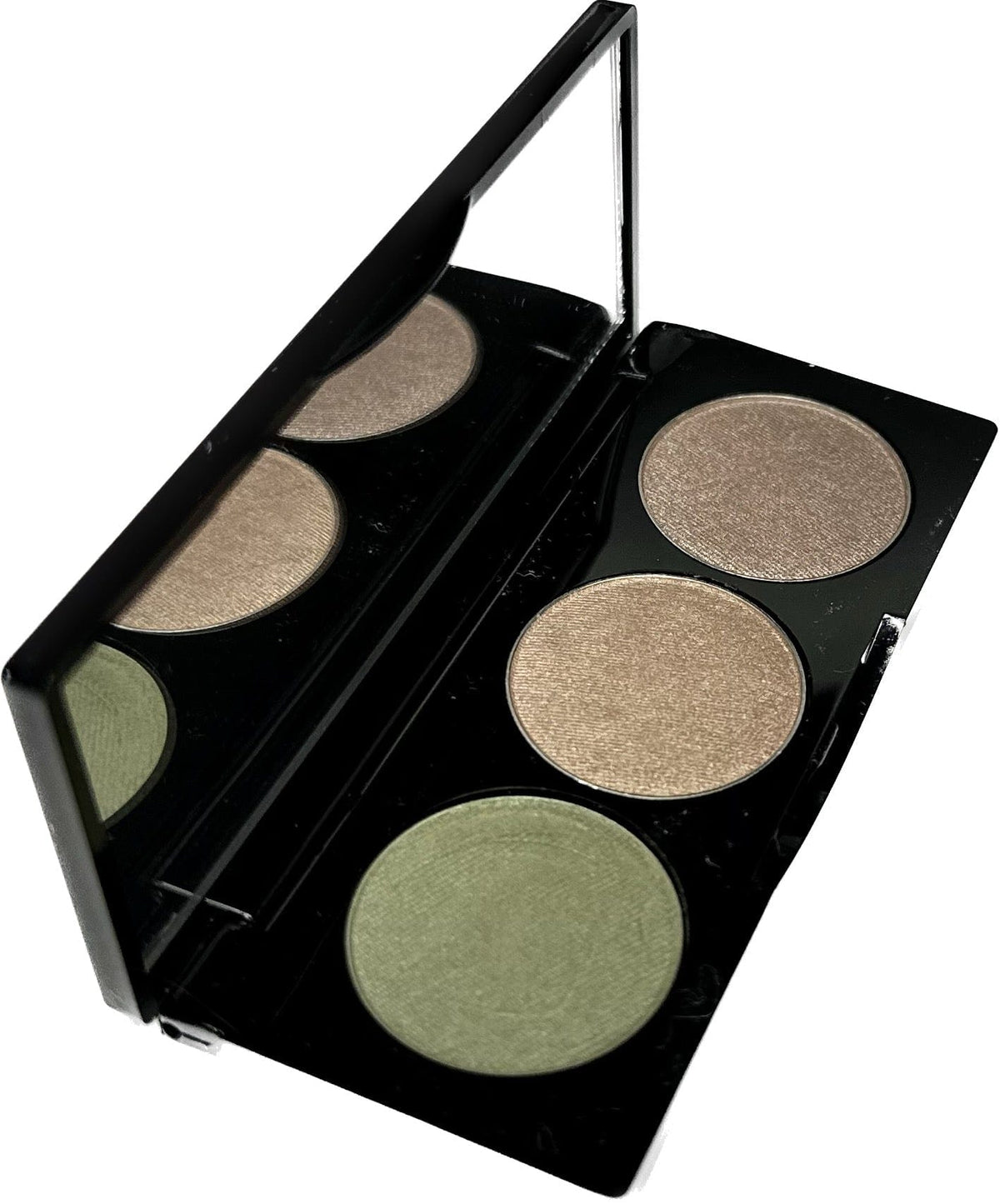 Danyel Cosmetics eyeshadow trio palette with champagne, copper, and neutral shades for eye makeup looks.