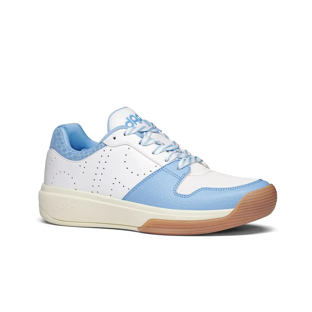 Men's DAPS DESI Low pickleball shoes in baby blue and white by DAPSFIT, featuring breathable design and grip for active play.