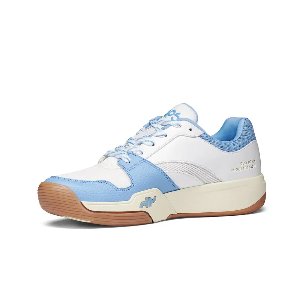Men's DAPS DESI Low pickleball shoes in baby blue and white by DAPSFIT, featuring breathable design and grip for active play.