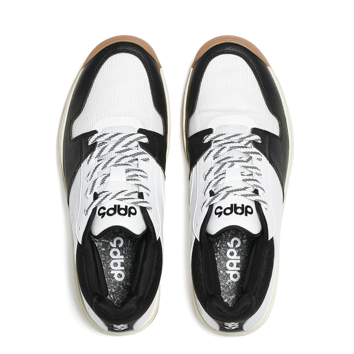 Men's DAPS DESI Mid pickleball shoes in black and white by DAPSFIT, featuring supportive design and sporty look for active play.
