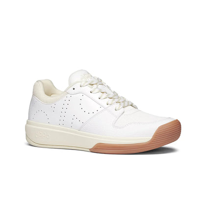 Women's DAPS DESI Low Pickleball Shoes by DAPSFIT in white and cream, featuring a breathable design and supportive sole.
