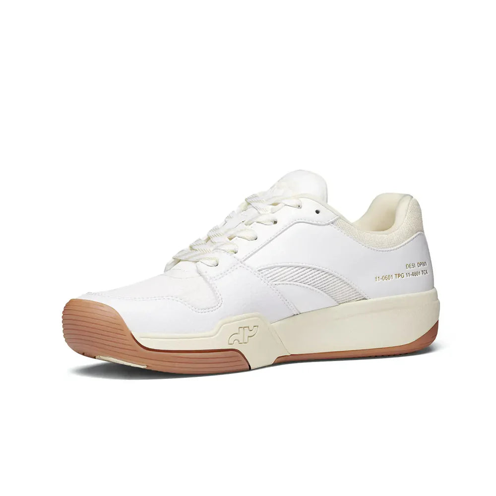 Women's DAPS DESI Low Pickleball Shoes by DAPSFIT in white and cream, featuring a sleek design for active court play.