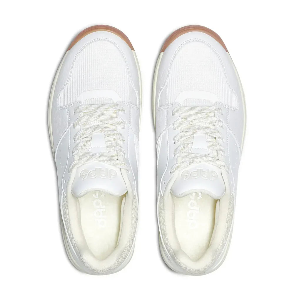 Women's DAPS DESI Low pickleball shoes in white and cream by DAPSFIT, featuring a sleek design for active indoor sports.