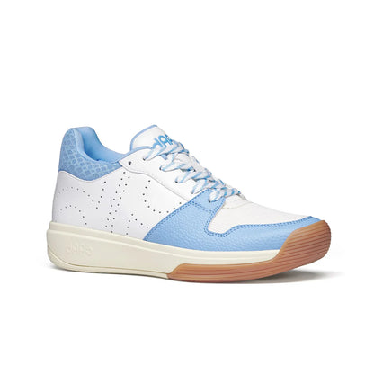 Women's DAPS DESI Mid pickleball shoes in baby blue and white by DAPSFIT, featuring a supportive design for active play.