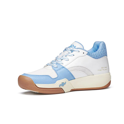 Women's DAPS DESI Mid pickleball shoes in baby blue and white by DAPSFIT, featuring a supportive mid-top design for active play.