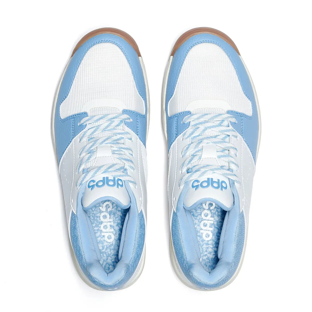 Women's DAPS DESI Mid pickleball shoes in baby blue and white by DAPSFIT, featuring supportive design for active play.