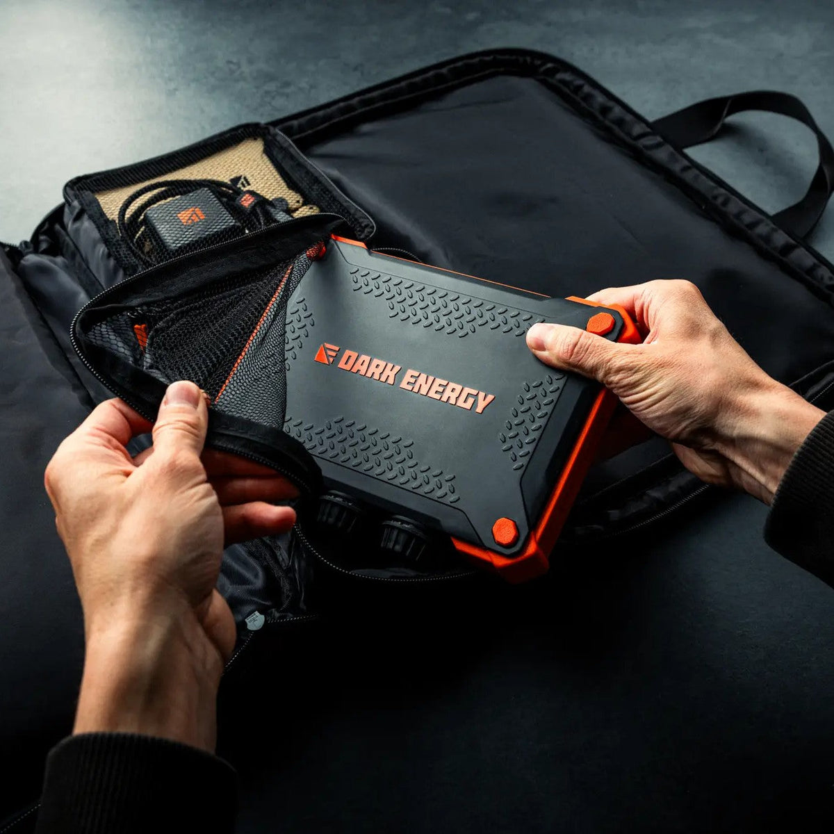 Dark Energy 56W Spectre solar panel accessories kit with connectors, cables, and mounting hardware for solar energy setup.