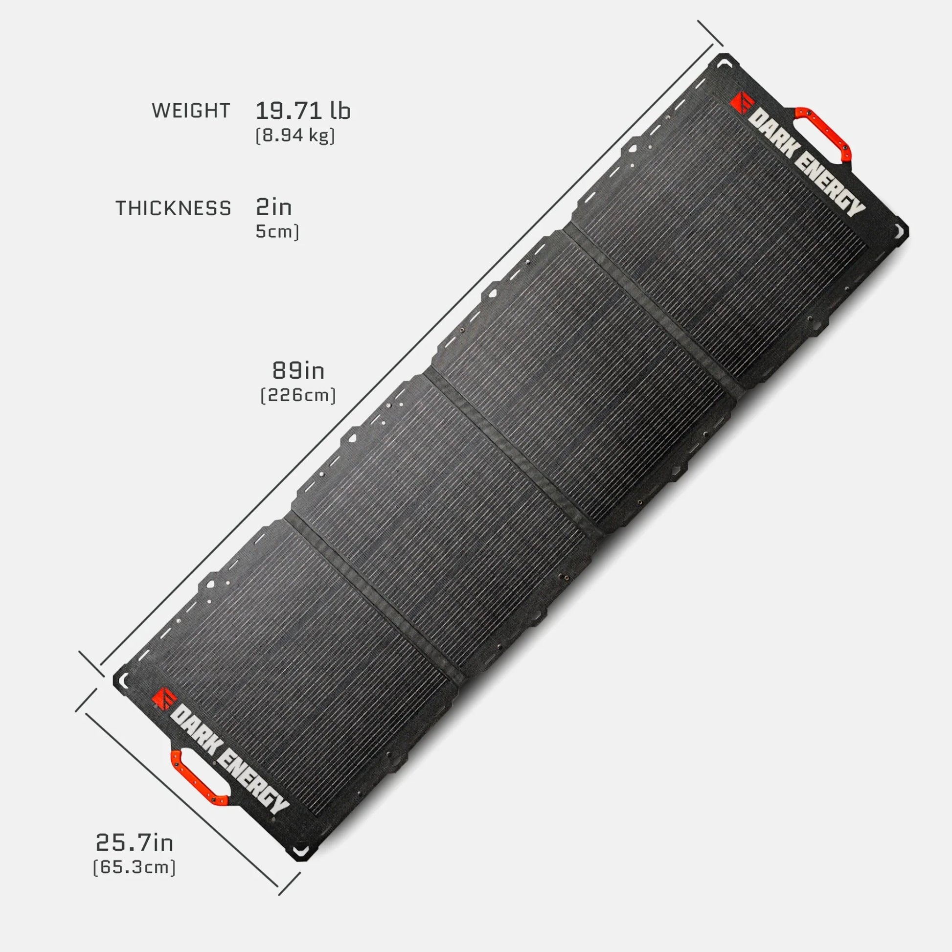 Dark Energy Spectre 200W solar panel displaying black photovoltaic cells and durable frame for outdoor solar energy use.
