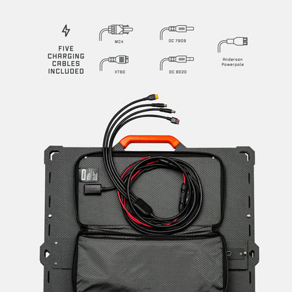 Dark Energy Spectre 200W solar panel showing black photovoltaic cells and durable frame for outdoor solar energy use