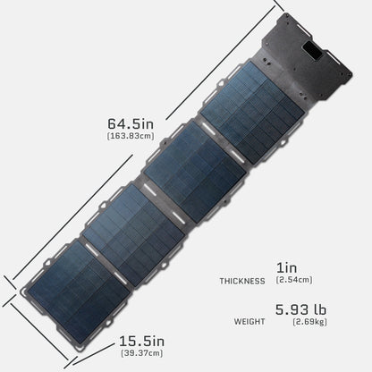 Dark Energy Spectre 56W solar panel unfolded showing photovoltaic cells and sturdy frame for outdoor solar power applications.