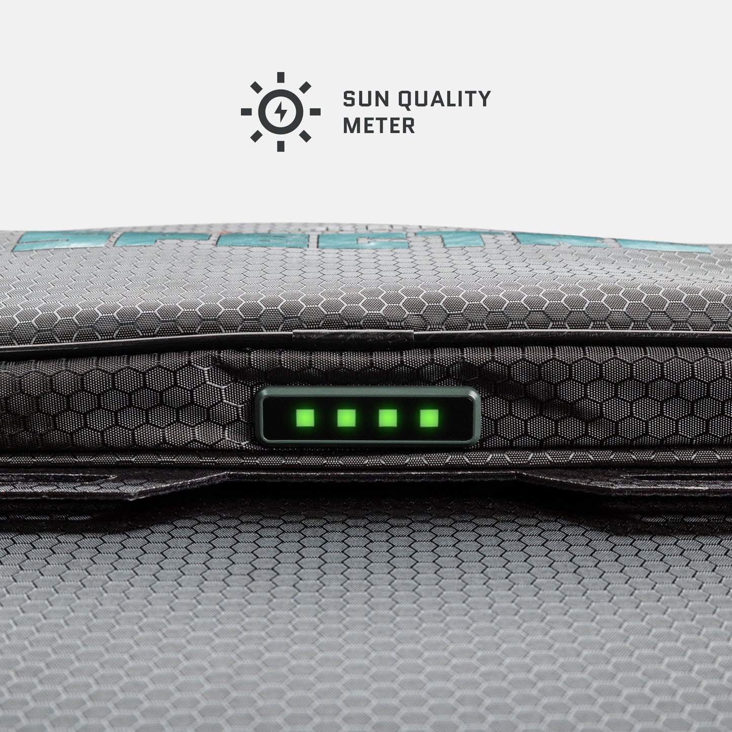 Dark Energy Spectre 56W solar panel with indicator light showcasing its compact, efficient design for renewable energy use