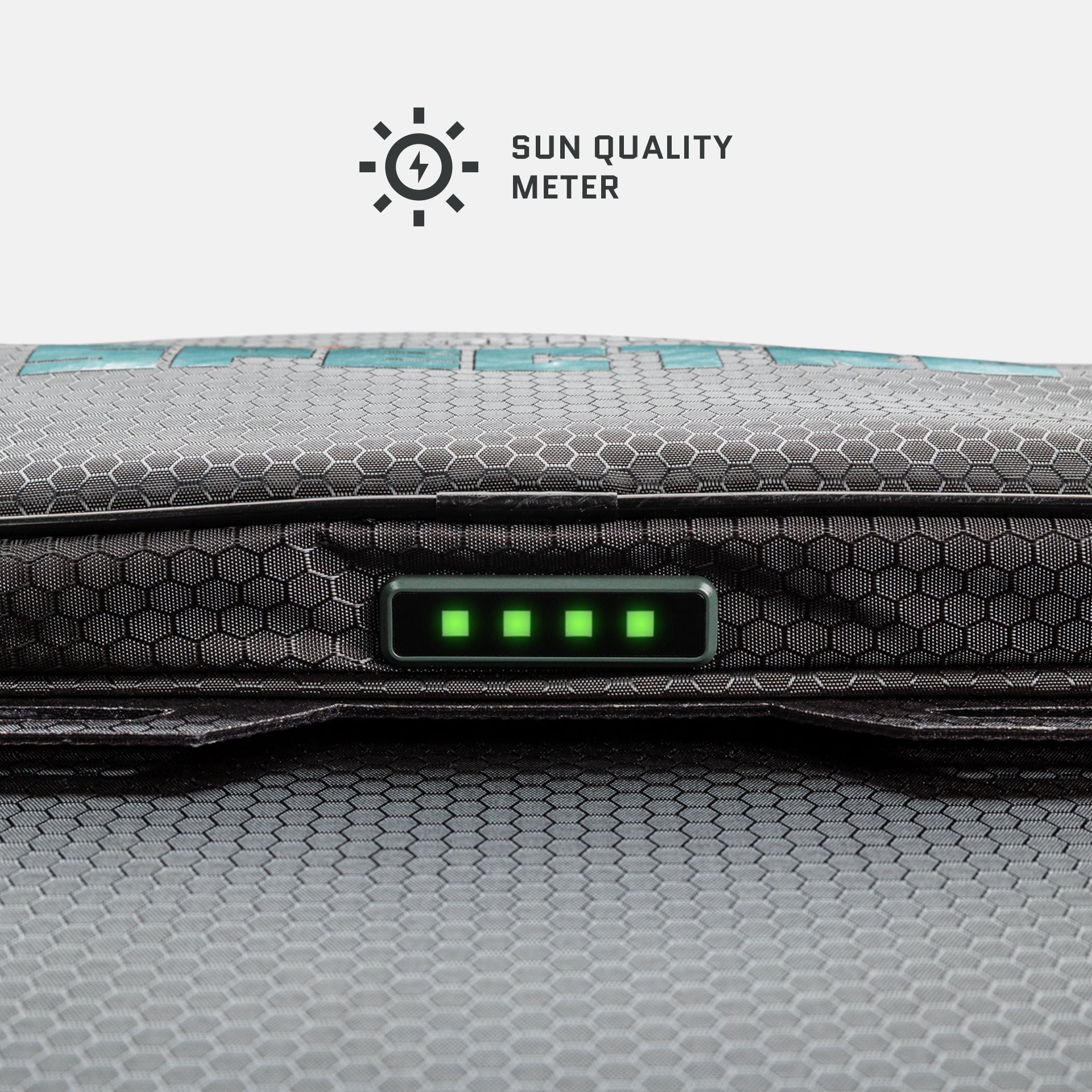 Dark Energy Spectre 56W solar panel with indicator light showcasing its compact, efficient design for renewable energy use