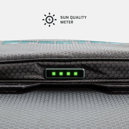 Dark Energy Spectre 56W solar panel with indicator light showcasing its compact, efficient design for renewable energy use