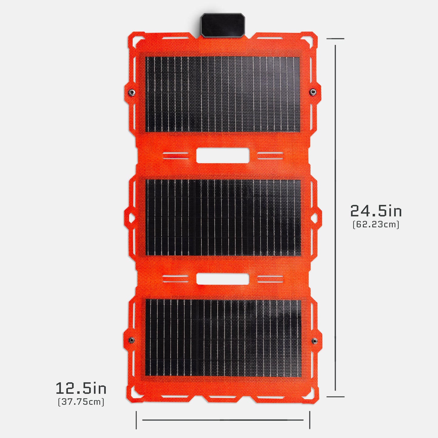 Dark Energy Spectre 18W solar panel outdoors showing black photovoltaic cells and compact rectangular design
