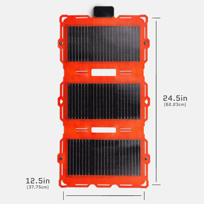 Dark Energy Spectre 18W solar panel outdoors showing black photovoltaic cells and compact rectangular design