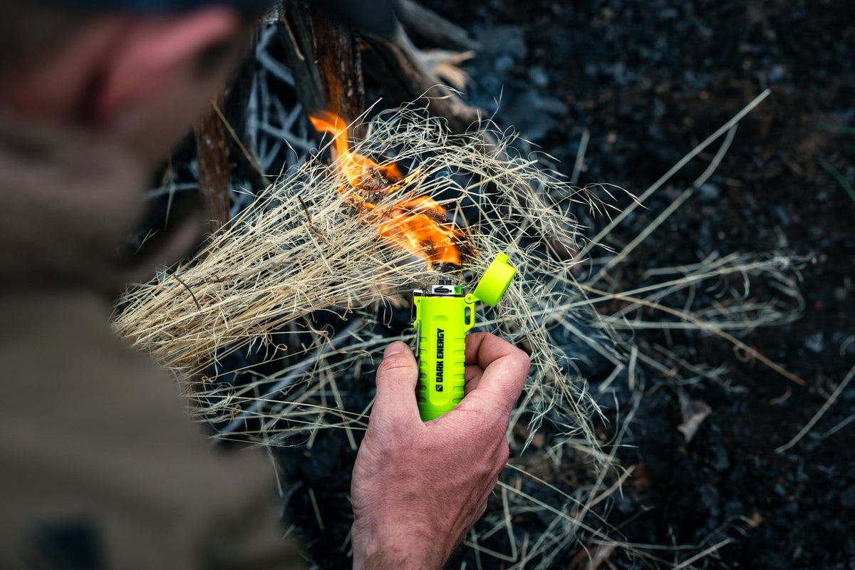 Dark Energy plasma lighter with sleek black design and electric arc ignition, compact and portable for everyday use.