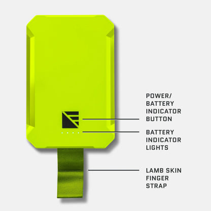 Dark Energy Poseidon Nano Power Bank, portable charger in green with front specifications visible, compact and lightweight design.