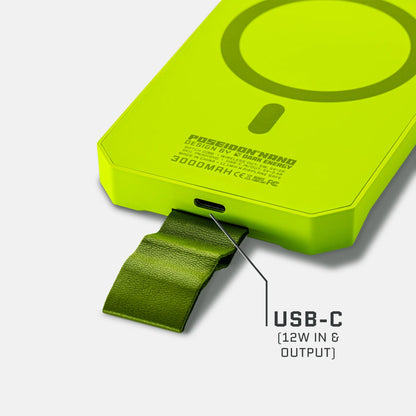 Dark Energy Poseidon Nano Power Bank with green ports, compact portable charger for convenient device charging on the go.