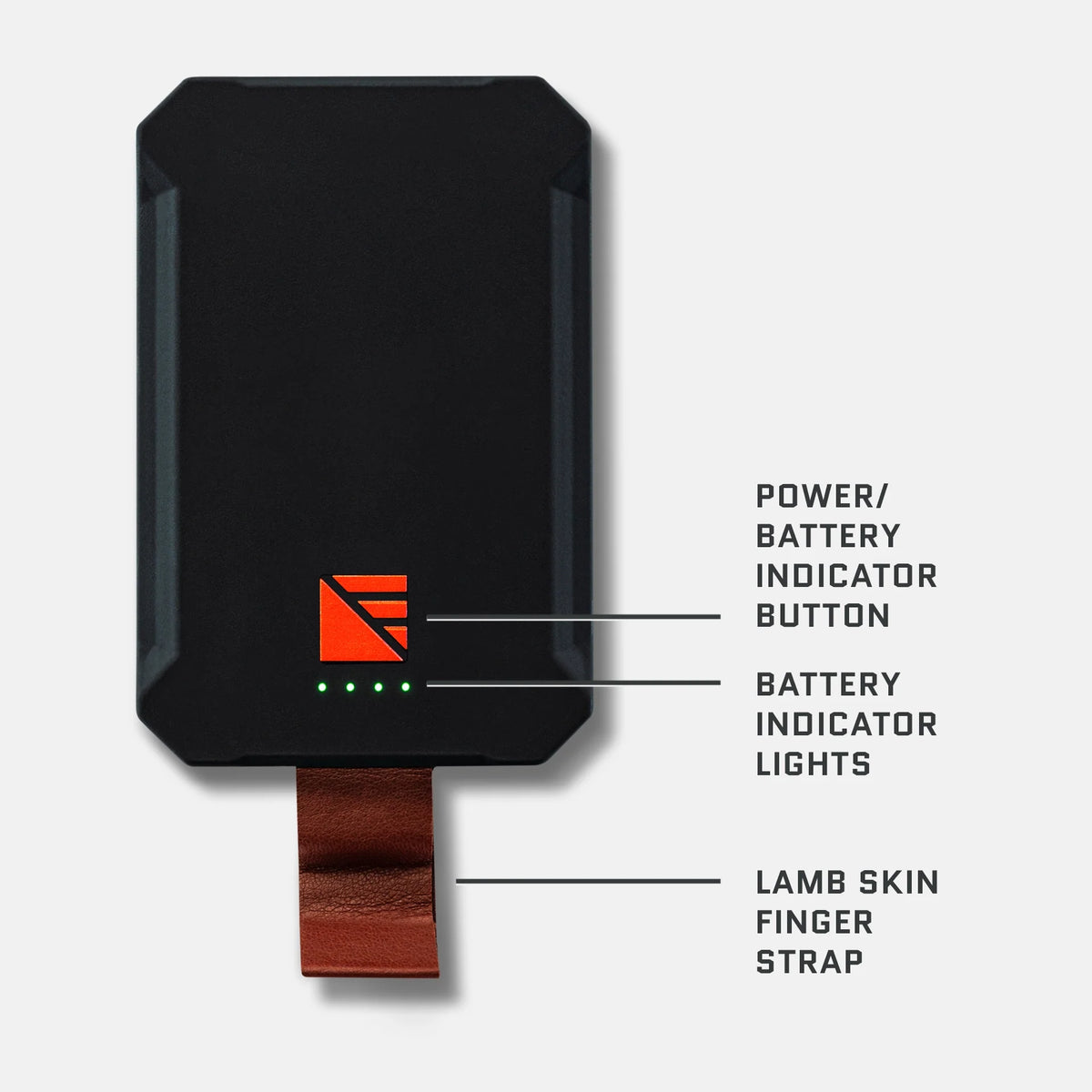 Dark Energy Poseidon Nano Power Bank portable charger in grey, front view showing specifications and compact design.