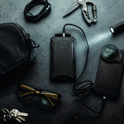 Dark Energy Poseidon Pro Power Bank, portable charger with multiple USB ports and sleek design, ready for on-the-go charging.