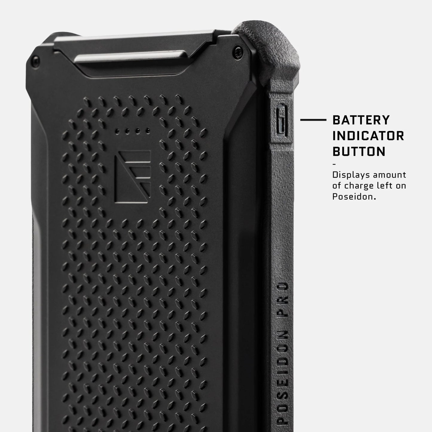 Dark Energy Poseidon Pro Power Bank portable charger with black battery, compact and sleek for on-the-go device charging.