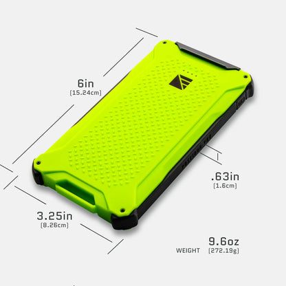Green Poseidon Pro Power Bank by Dark Energy, portable charger with multiple USB ports and compact design.