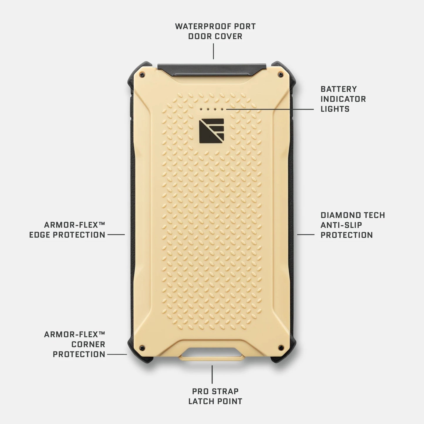Dark Energy Poseidon Pro Power Bank, portable charger with rugged desert-inspired design, ideal for on-the-go device charging.