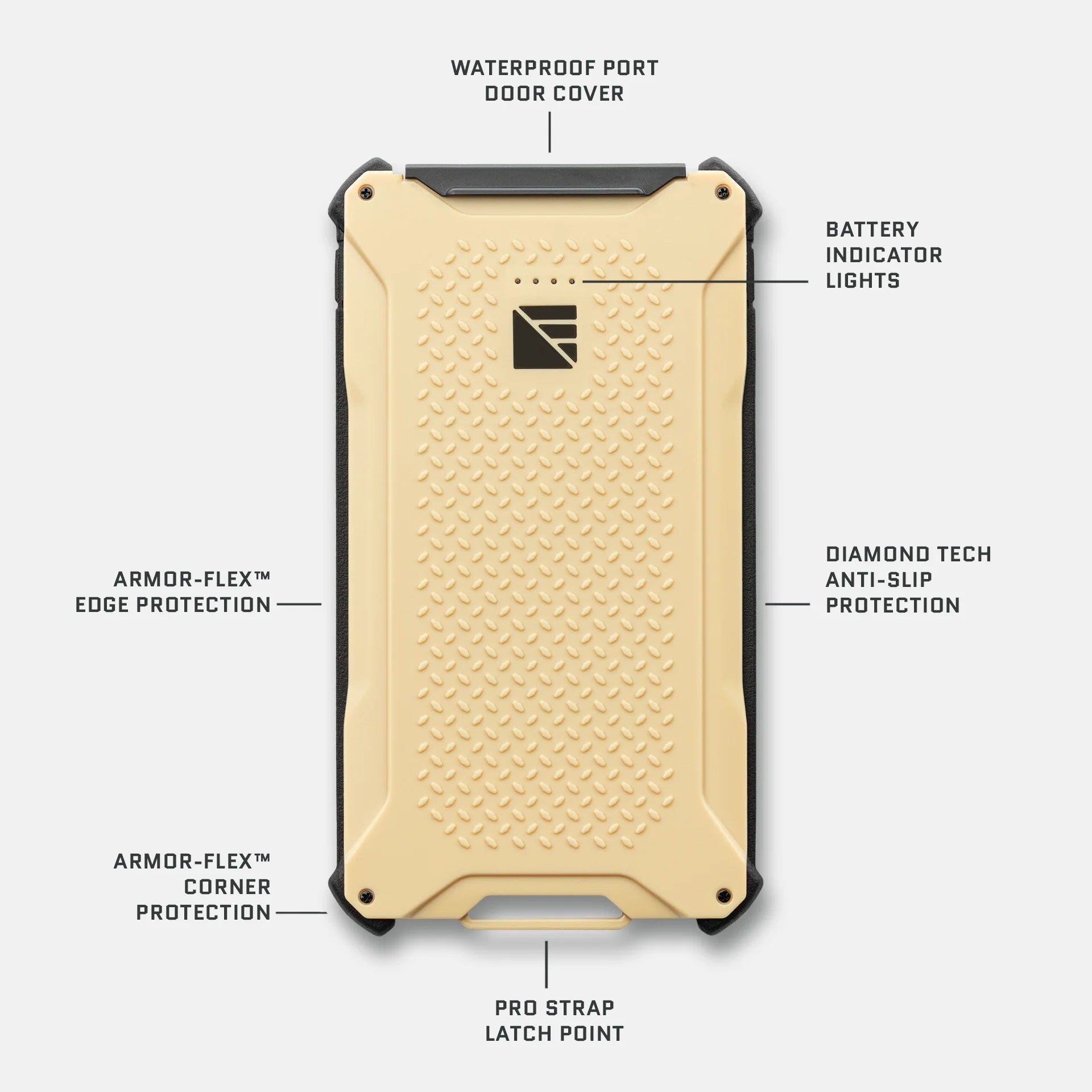 Dark Energy Poseidon Pro Power Bank, portable charger with rugged desert-inspired design, ideal for on-the-go device charging.