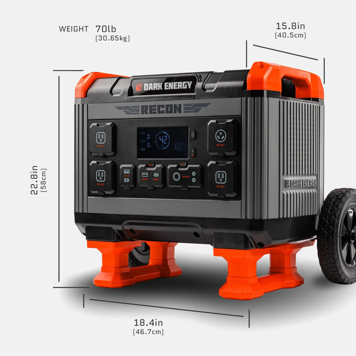 Dark Energy Recon 2000 Power Station with digital display and multiple charging ports, ideal for portable power needs