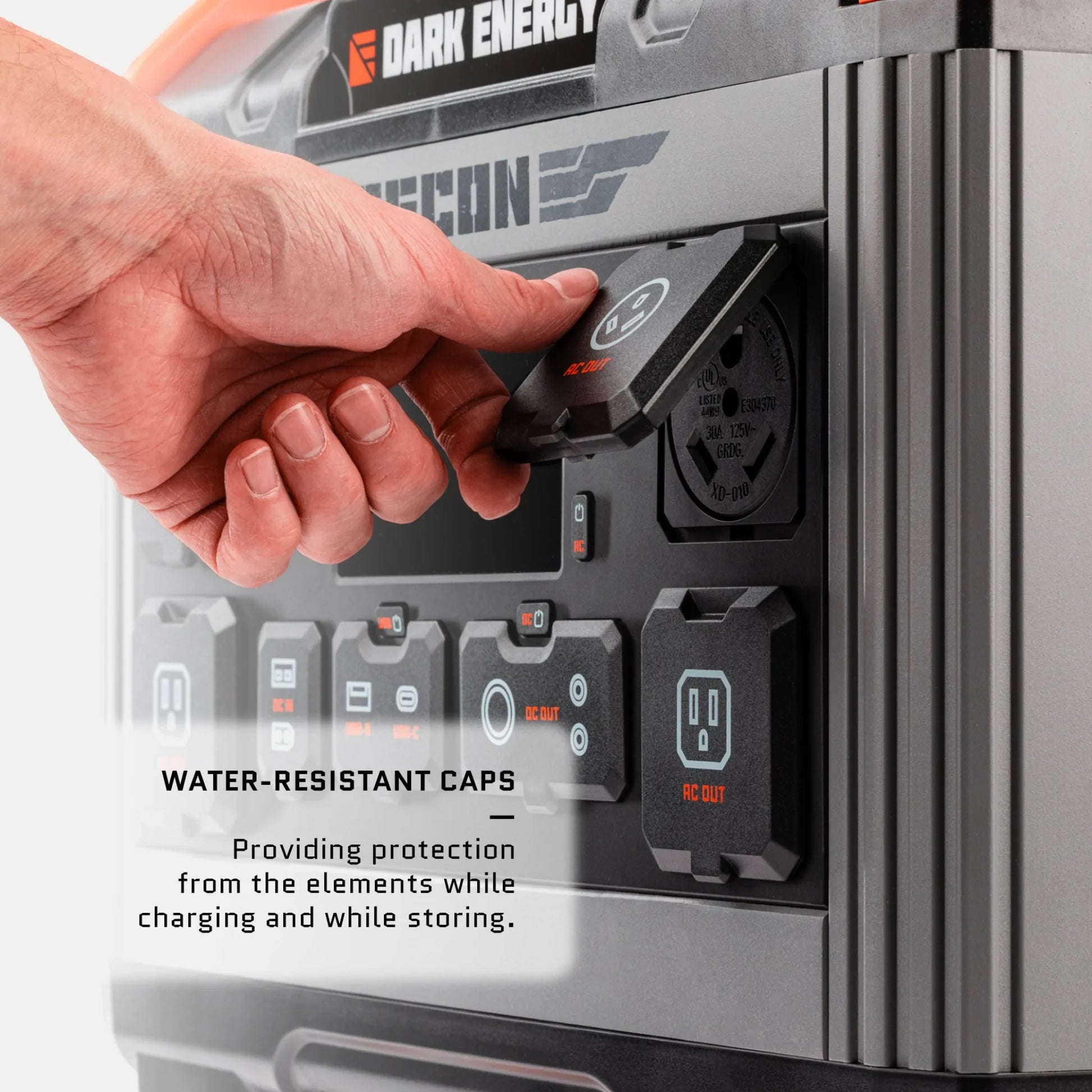 Dark Energy Recon 2000 Power Station with multiple ports and digital display, ideal for portable power and outdoor use.