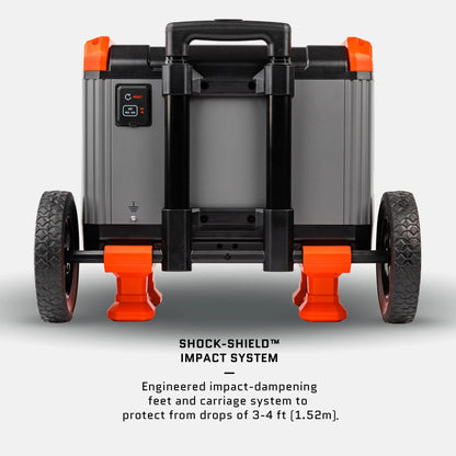 Dark Energy Recon 2000 Power Station with digital display and multiple charging ports on a neutral background.