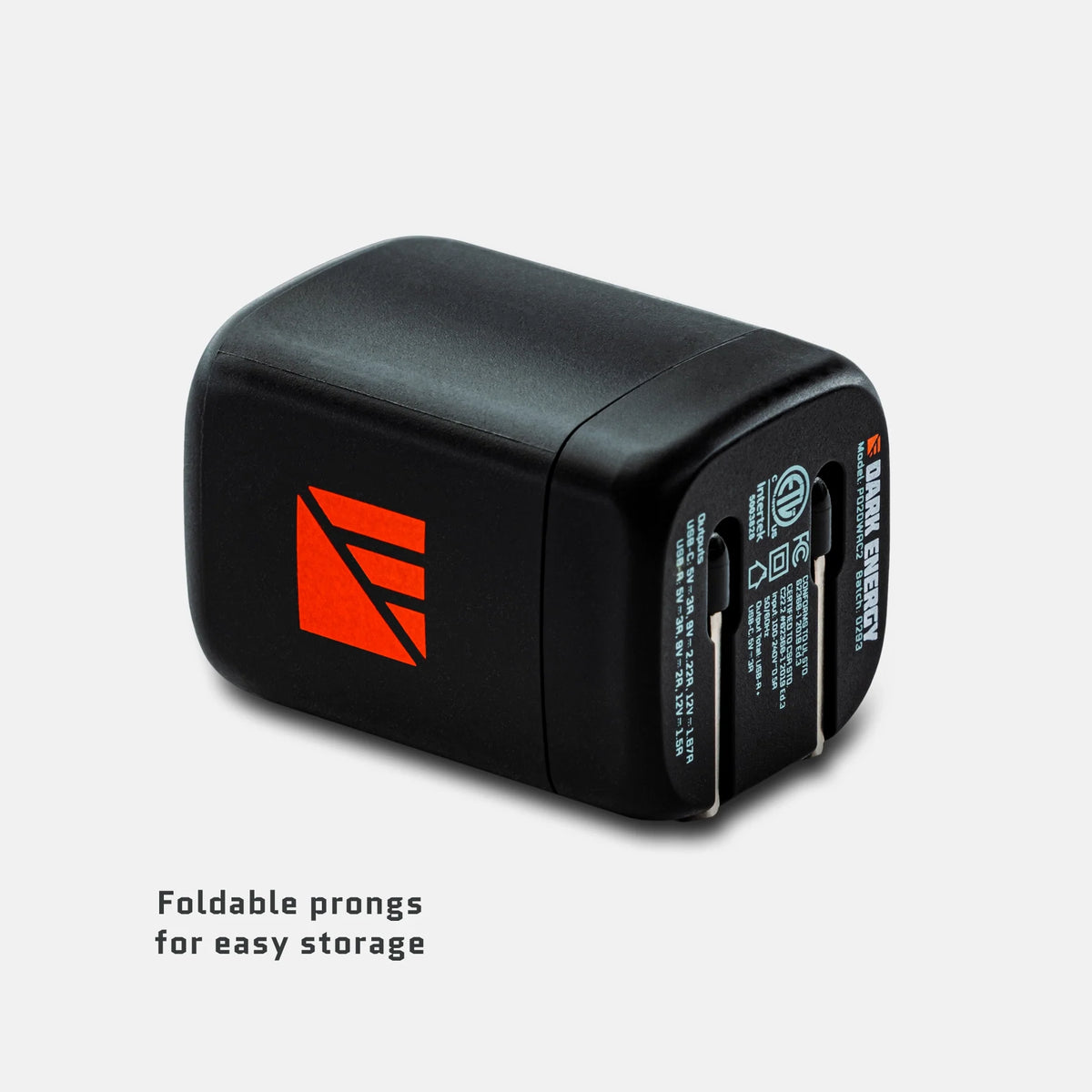Dark Energy 20W AC wall adapter with compact design and standard plug for charging electronic devices.