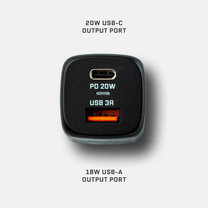 Dark Energy 20W AC wall adapter with compact design and standard plug, ideal for charging electronic devices.