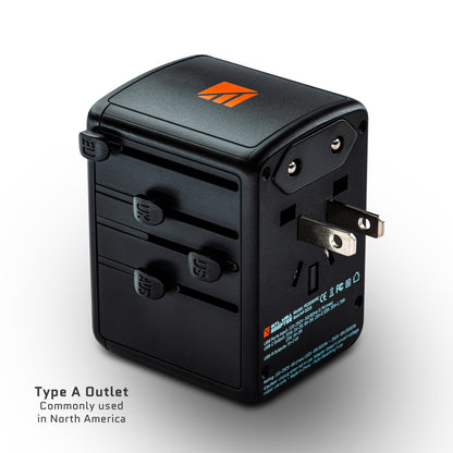 Dark Energy international wall adapter with multiple plug options and USB ports for versatile global device charging.