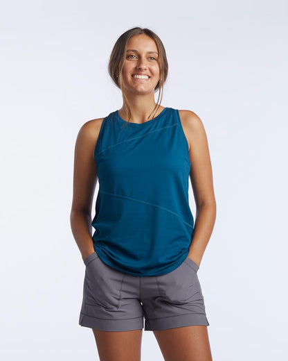 Dark teal Advance Women's Workout Tank top from Goal Five, designed for training and activewear.