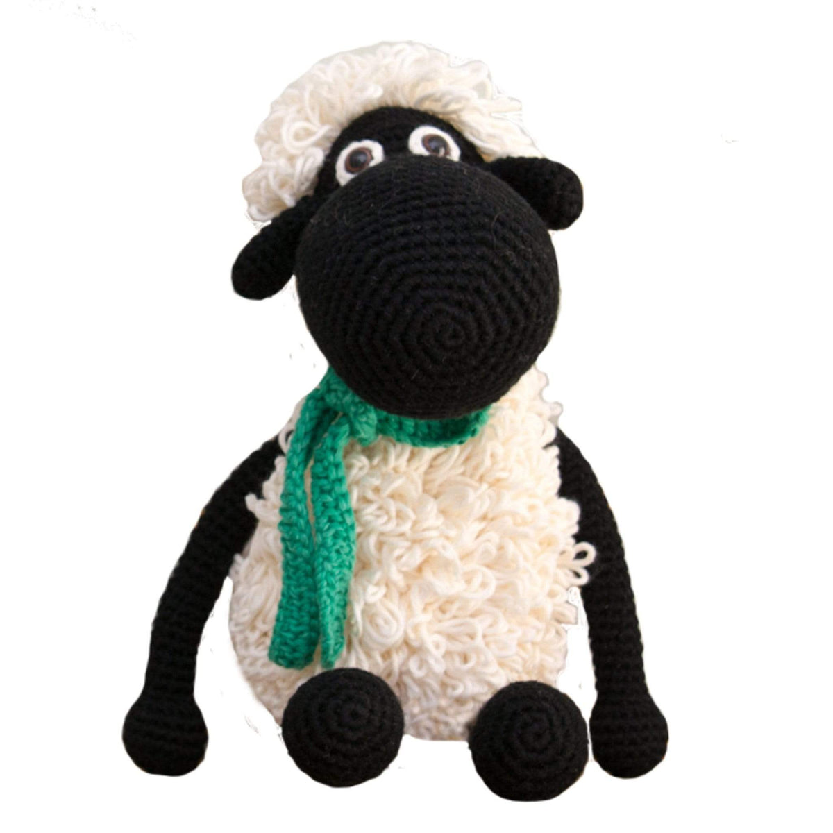 Black handmade Shelly the sheep stuffed animal by Bebemoss, made from organic cotton, soft and cuddly for children.