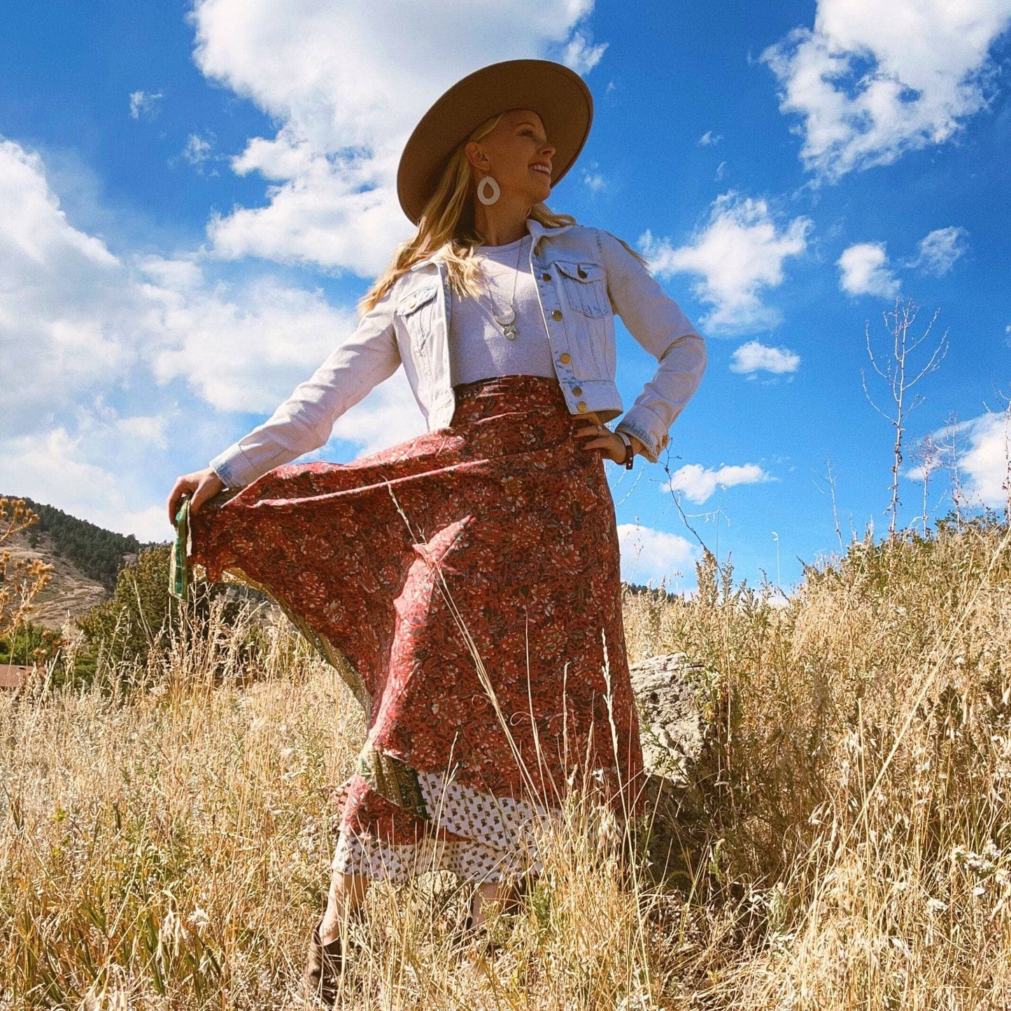 Darn Good Yarn The Original Sari Wrap Skirt in cool tones, showcasing its vibrant, flowing fabric and versatile wrap design.