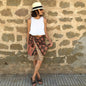 Darn Good Yarn Original Sari Wrap Skirt in cool tones, flowing maxi style, made from vibrant sari fabric, perfect for boho fashion.